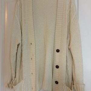 Cozy Cream Knit Cardigan with Brown Buttons